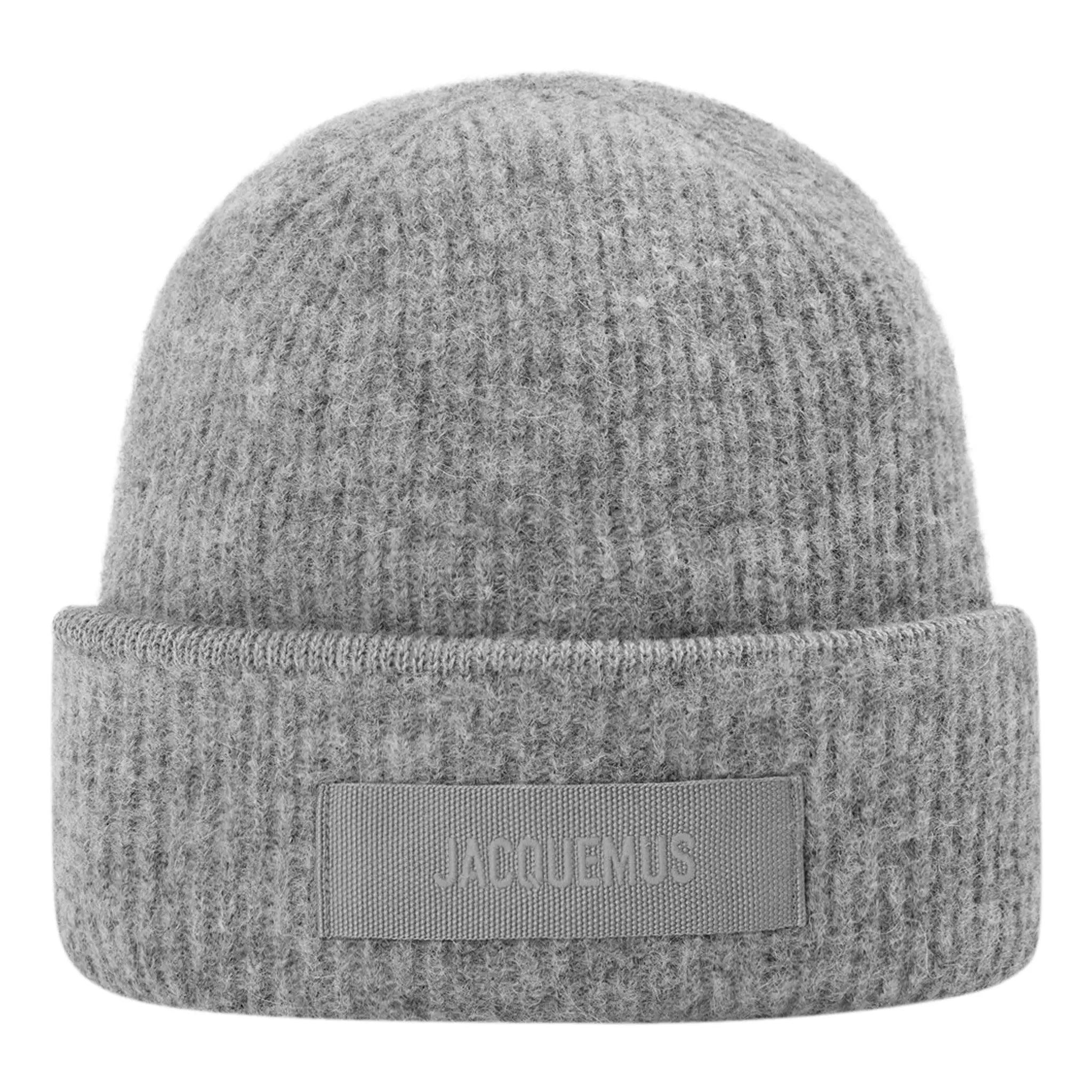 Front View of Jacquemus La Croisiere Grosgrain logo Drak Grey Beanie ACU00666AK00227970